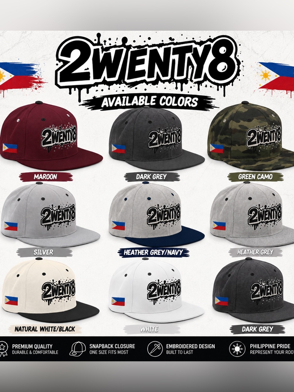 2wenty8 “Drip” Embroidered Snapback Hat with Flag - Picture 2 of 2